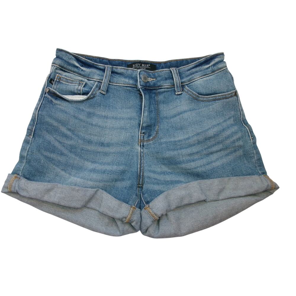 Judy Blue Denim Shorts Small Cuffed Stretch Mid Rise Light Wash